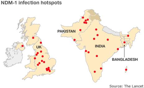 Map showing infection hotspots in the UK and India