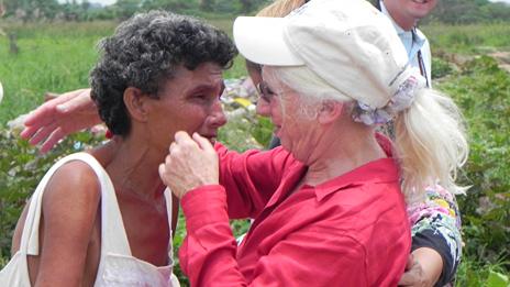 Nancy Wexler (right) hugs her old friend Angela in Barranquitas