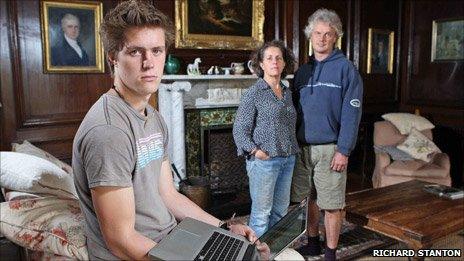 Josh Hogg with his parents Gavin and Vina Hogg at their home in Brecon