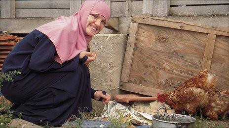 Florinda Zeka and her chickens