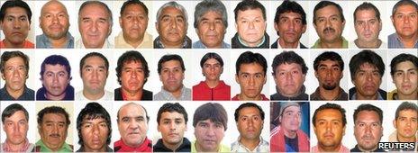 Composite photo of the 33 trapped miners