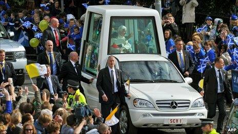 Pope Benedict XVI in the Popemobile in Edinburgh