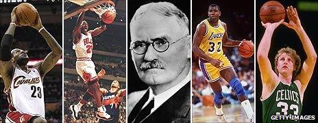 James Naismith and a series of basketball greats