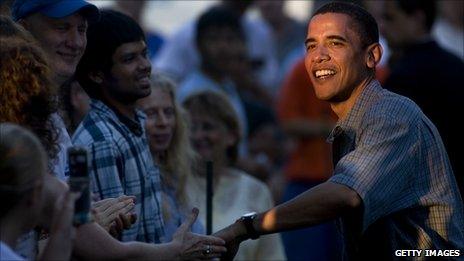 President Barak Obama with voters during his presidential campaign