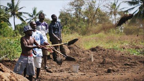 Men at work on the excavation site in Mambrui, Kenya