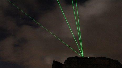 Laser light from the Jubilee Tower