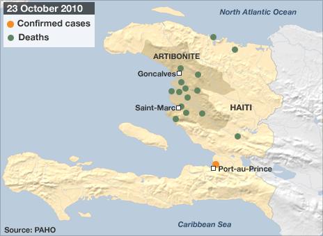 Map showing cholera in Haiti