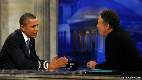 US President Barack Obama and John Stewart on The Daily Show (27 Oct 2010)