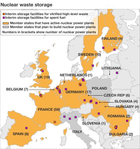 Map of nuclear waste storage sites in EU (data: European Commission)