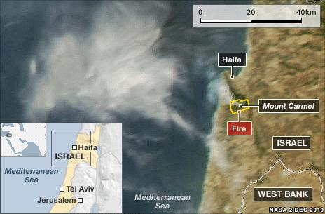 Israel Haifa forest fire extinguished - 50280321 Israel Fires 464map