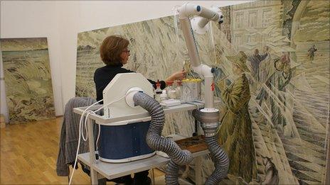 Part of Mildred Eldridge's Dance of Life mural being restored