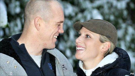 Mike Tindall and Zara Phillips pose at their Gloucestershire home after announcing their engagement