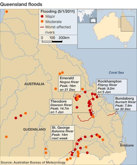 Queensland floods: Rockhampton floodwaters 'peak' - BBC News