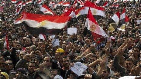 Anti-Mubarak protesters in Tahrir Square. Photo: 8 February 2011