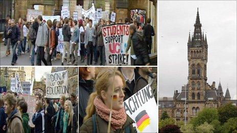 Protest march at Glasgow University