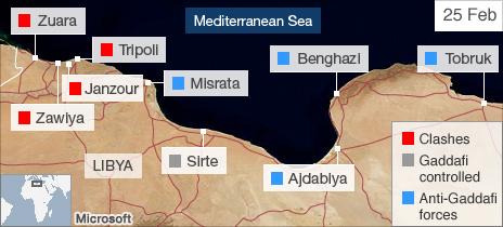 Map of key locations in Libya