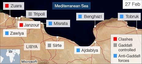 Map of key towns in Libya