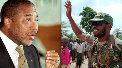 Left: Charles Taylor in 1999 Right: Charles Taylor when leader of the rebel National Patriotic Front of Liberia (NPFL) in 1990