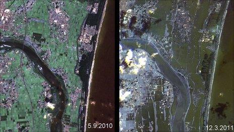 Japan coast before and after quake