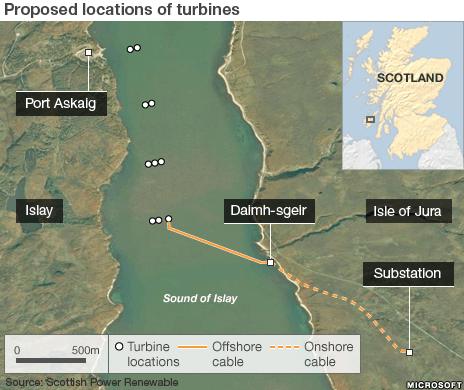 Proposed locations of tidal turbines