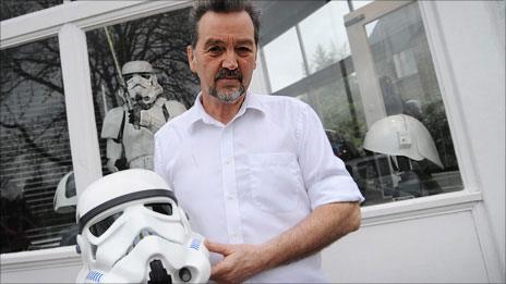 Andrew Ainsworth with a Stormtrooper helmet