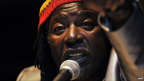 Ivorian reggae star Alpha Blondy at a press conference in Abidjan in April 2010. Photo by Kambou Sia/AFP/Getty Images