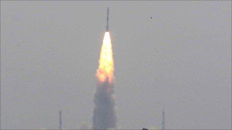 The PSLV blasts off at the Satish Dhawan Space Centre