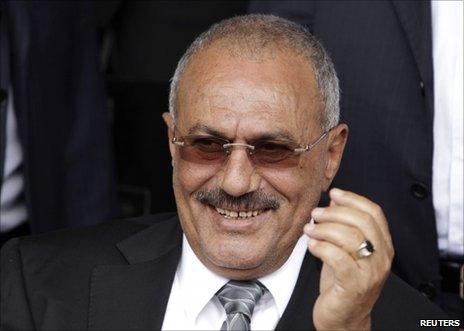 Ali Abdullah Saleh at a rally in support of his presidency in the Yemeni capital Sanaa, 22 April 2011