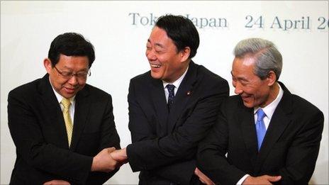Trade ministers of Japan South Korea and China