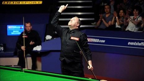 John Higgins let his emotions show at the end of the match