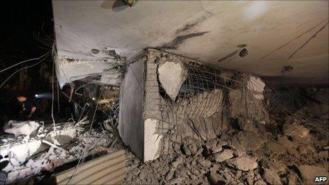 Damage to Muammar Gaddafi house in Tripoli, Libya, 30 April.