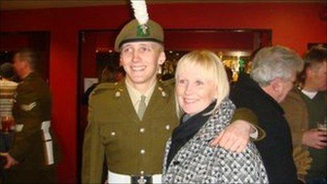 Pte James Prosser with his mother Sarah Adams