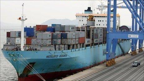 Container ship at Pusan harbour in South Korea