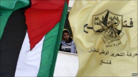 Palestinian and Fatah flags