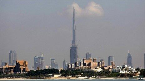 Dubai skyline with Burj Khalifa tower at centre