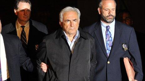 Dominique Strauss-Kahn escorted by policemen (15 May 2011)