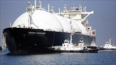 Picture of a giant liquefied natural gas tanker