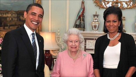 President Barack Obama and his wife, Michelle, meeting the Queen at Buckingham Palace in April 2009