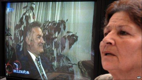 Srebrenica survivor Kada Hotic watches a video of Gen Ratko Mladic (June 2009)