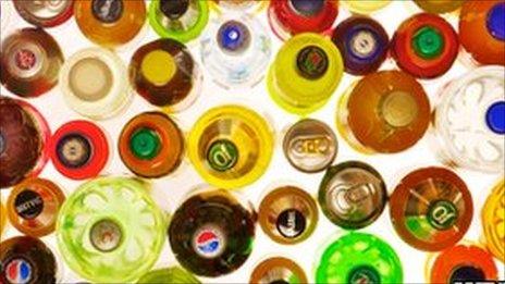 Selection of bottles photographed from above