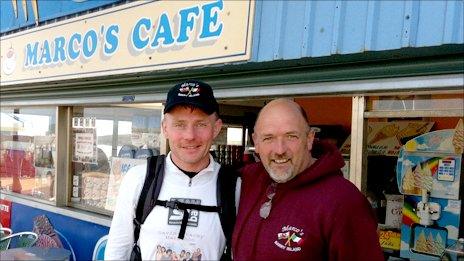 Richard Kell (left) ran from Billericay to Barry Island, where he met the orginal Marco of Marco's Café