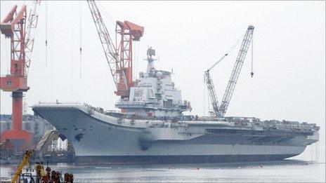 China's aircraft carrier is seen under construction in Dalian, Liaoning province (April 2011)