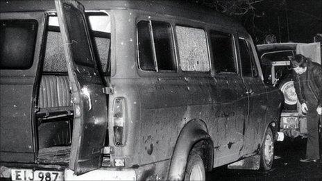 the bullet riddled minibus near Kingsmill in South Armagh in which 10 Protestant workmen were massacred