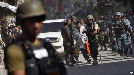 Afghan police at scene of Kabul suicide attack