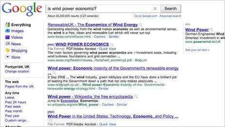 Google search results for 'Is wind power economic?'