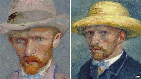 Vincent van Gogh's self portrait on the left and the painting of his brother Theo