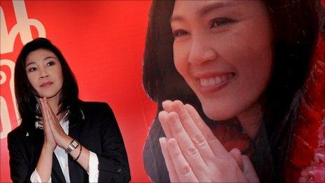 Yingluck Shinawatra at her party headquarters