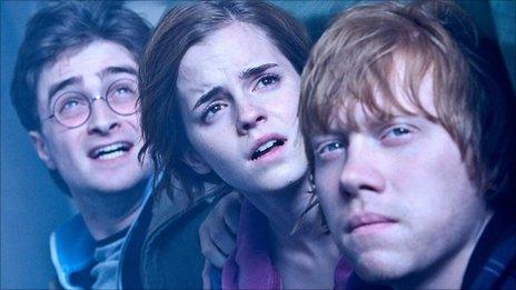 Daniel Radcliffe, Emma Watson and Rupert Grint as Harry, Hermione and Ron in Harry Potter and the Deathly Hallows Part 2