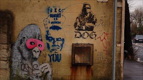 Banksy painting on wall in Eastville. Pic copyright Steve Chapple
