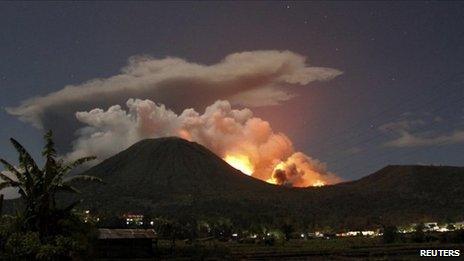 Mount Lokon erupting